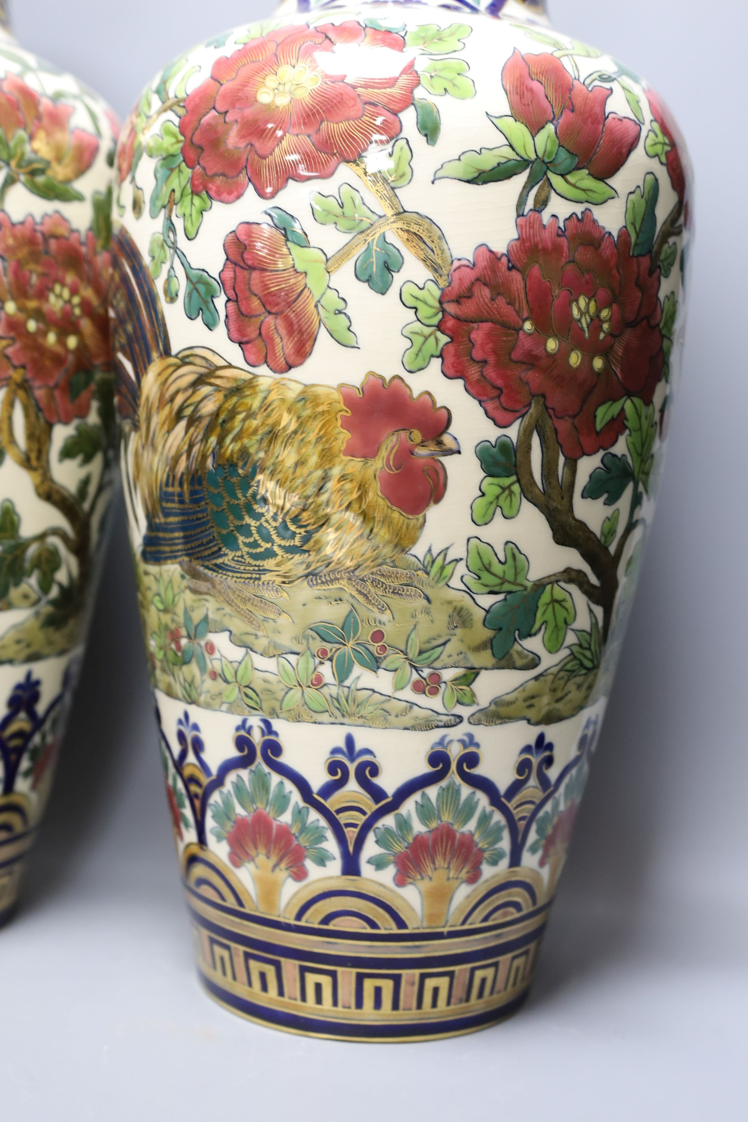A large pair of Zsolnay Pecs vases - 50.5cm tall